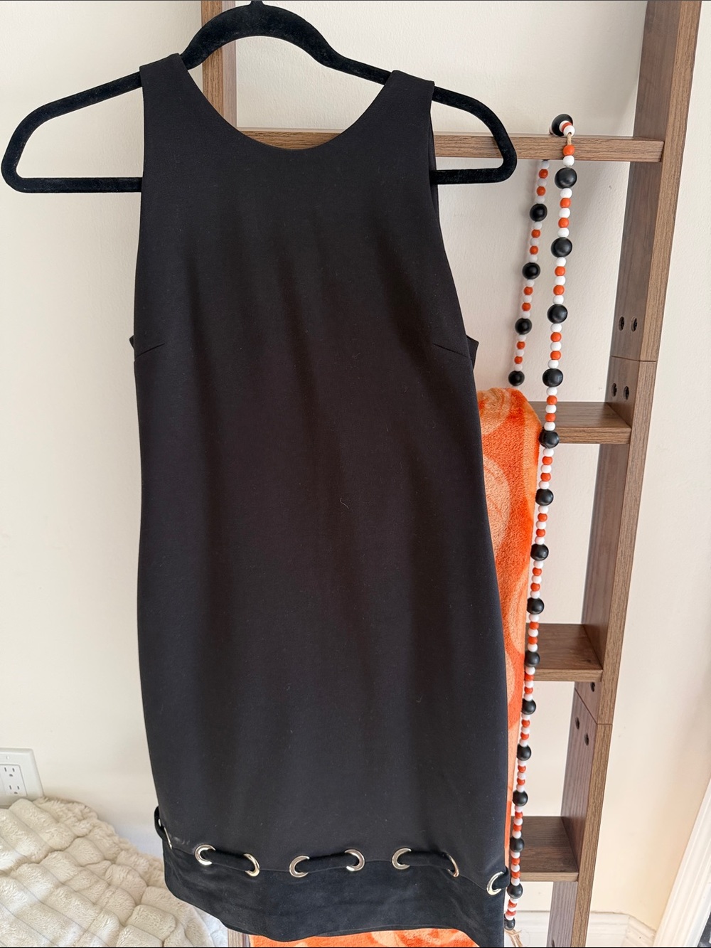 Ivanka Trump Black Sleeveless Shift Dress with Grommet Hem